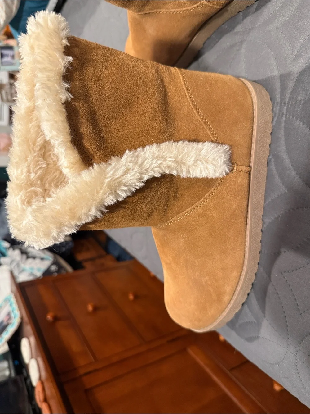 Women's Suede Faux-Fur Lined Winter Boots - Chestnut